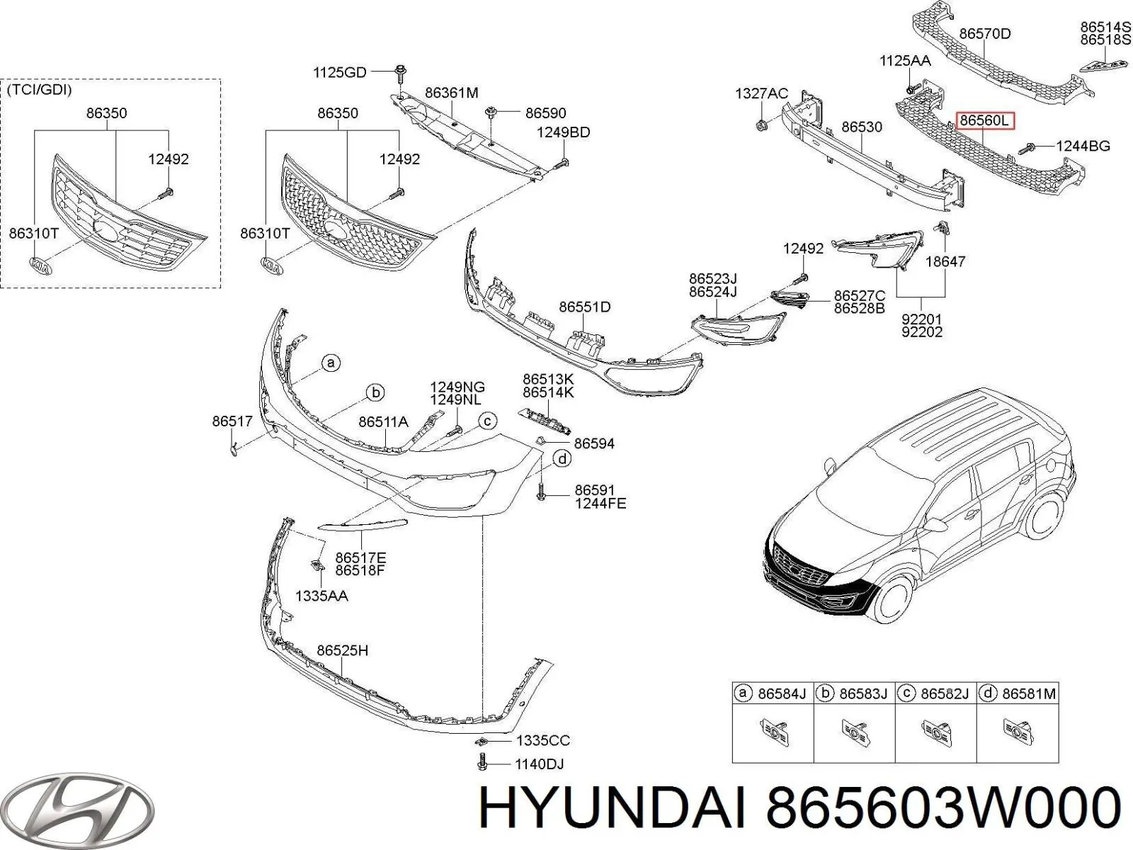 Решітка переднього бампера, центральна Hyundai/Kia 865603W000 ціна, від 100.32 USD