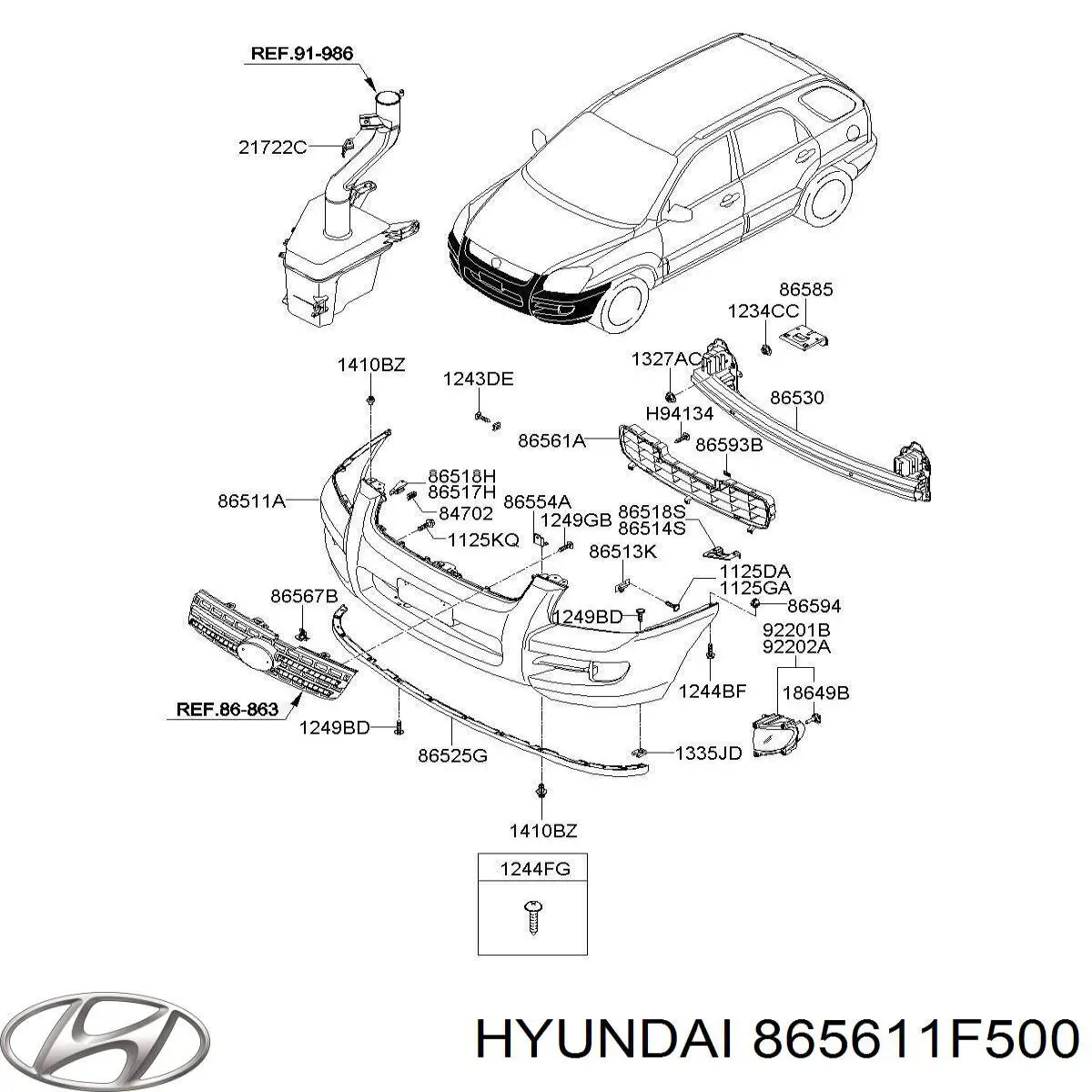 865611F500 Hyundai/Kia Решітка переднього бампера