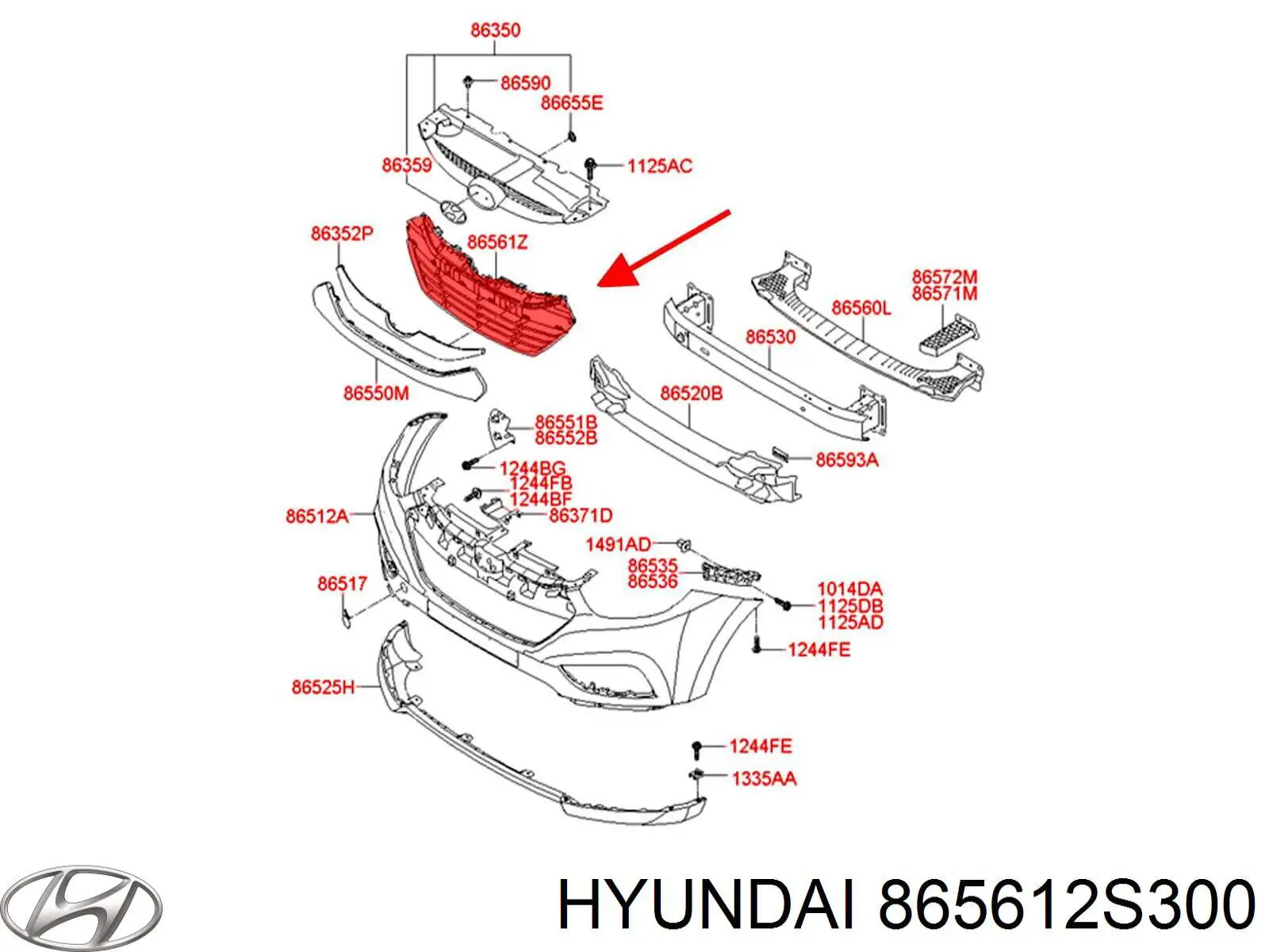 Решітка переднього бампера, центральна Hyundai/Kia 865612S300 ціна, від 48.67 USD