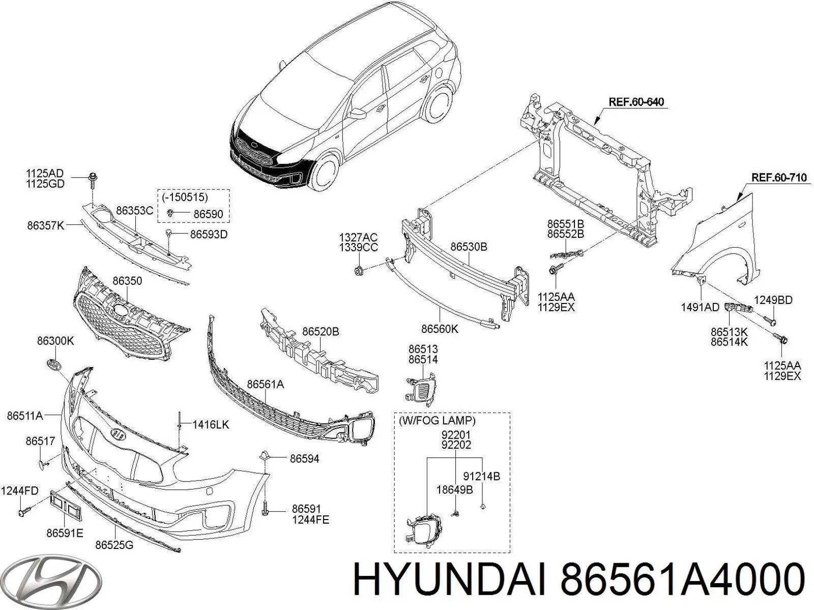 Решітка переднього бампера Hyundai/Kia 86561A4000 ціна, від 153.68 USD