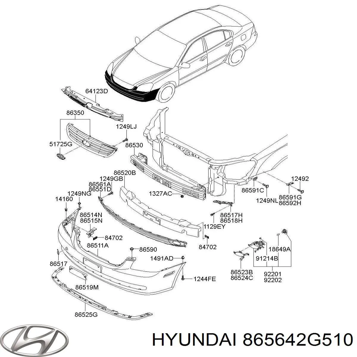 865642G510 Hyundai/Kia заглушка/ решітка протитуманних фар бампера переднього, права