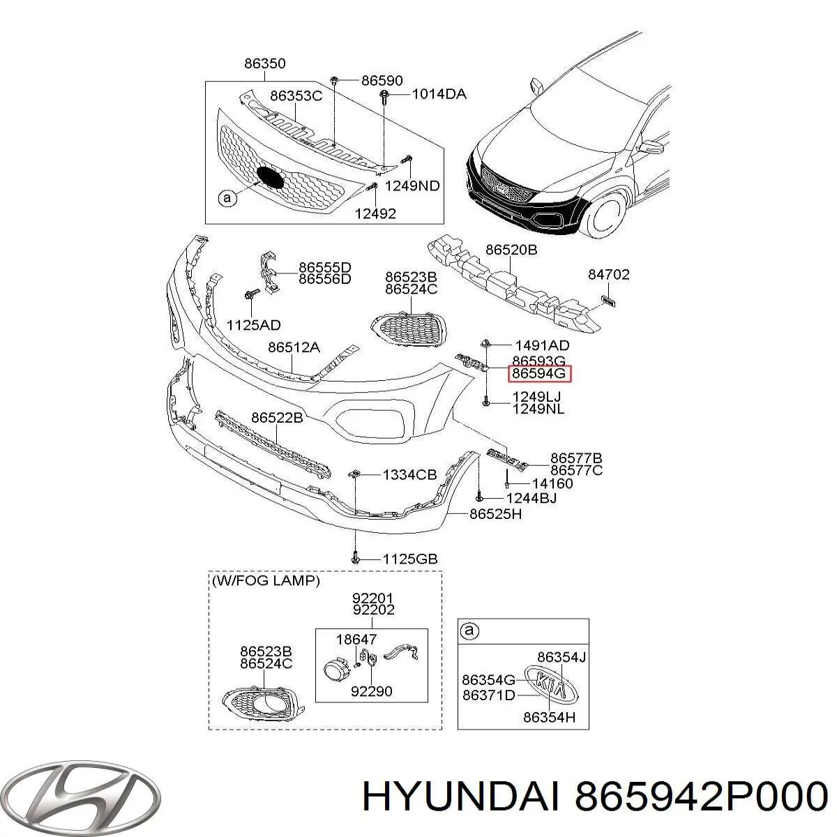865942P000 Hyundai/Kia Кронштейн бампера переднього, правий