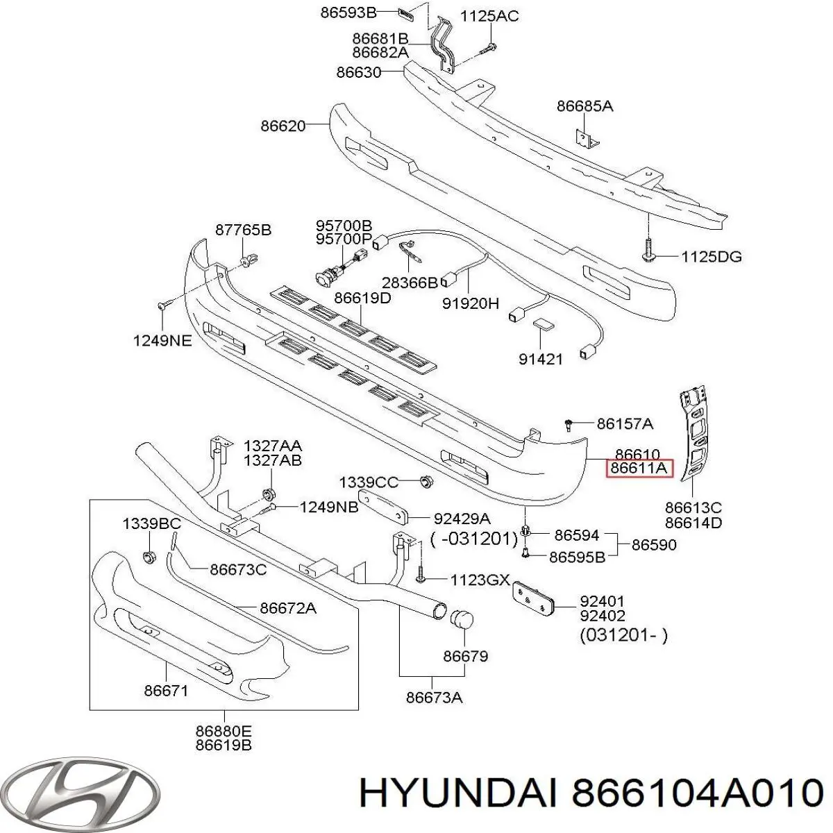 Бампер задній 866104A010 Hyundai/Kia