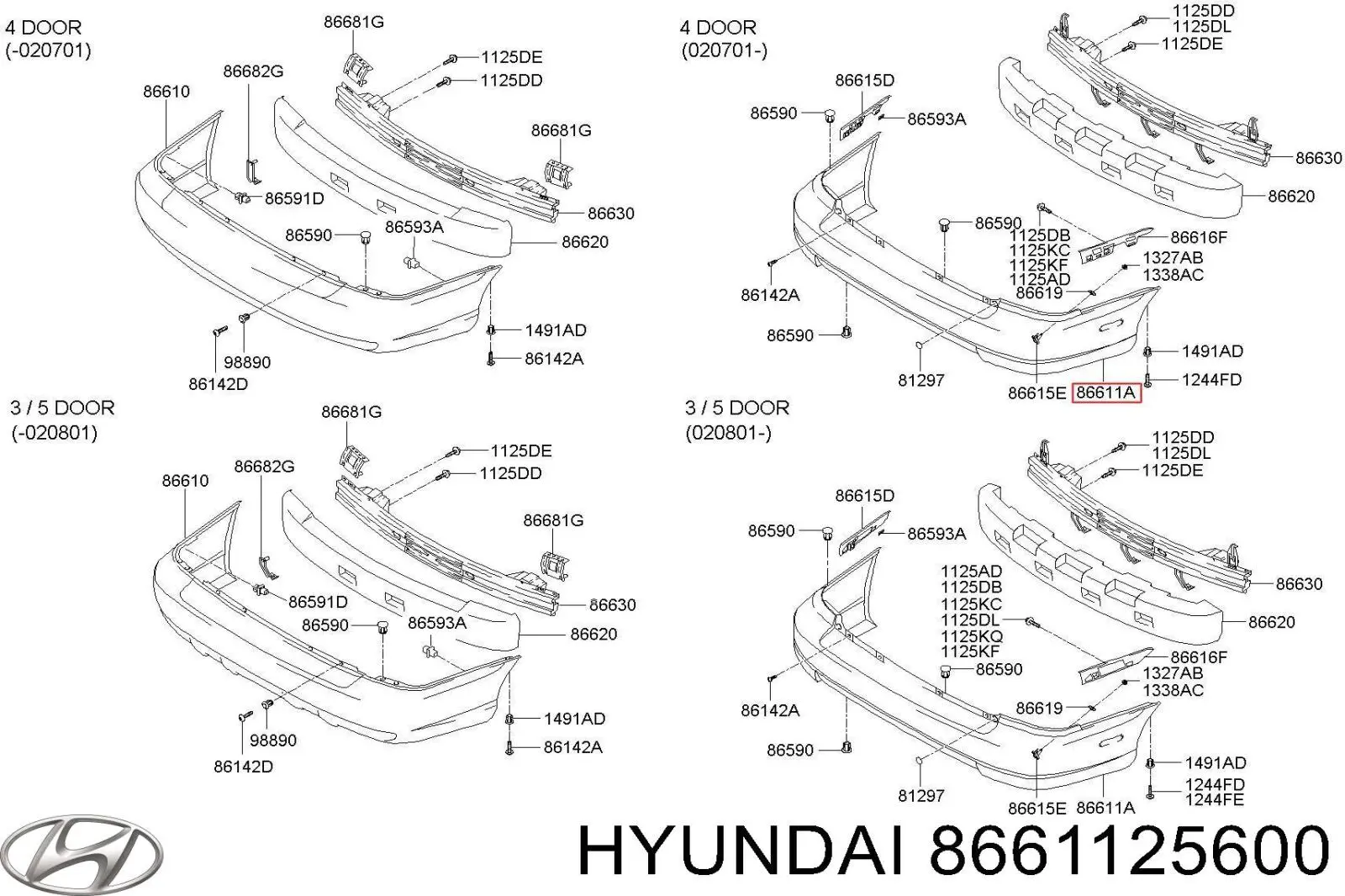 8661125600 Hyundai/Kia Буфер (бампер) задній