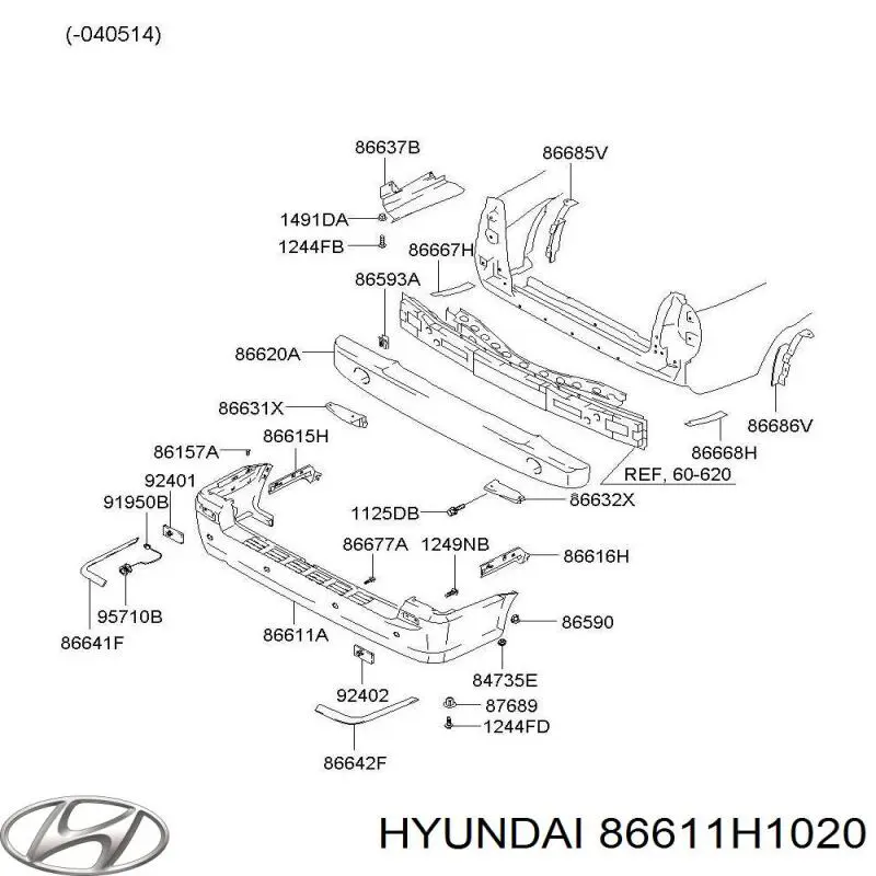 Купити 86611H1020 Hyundai/Kia Задній бампер