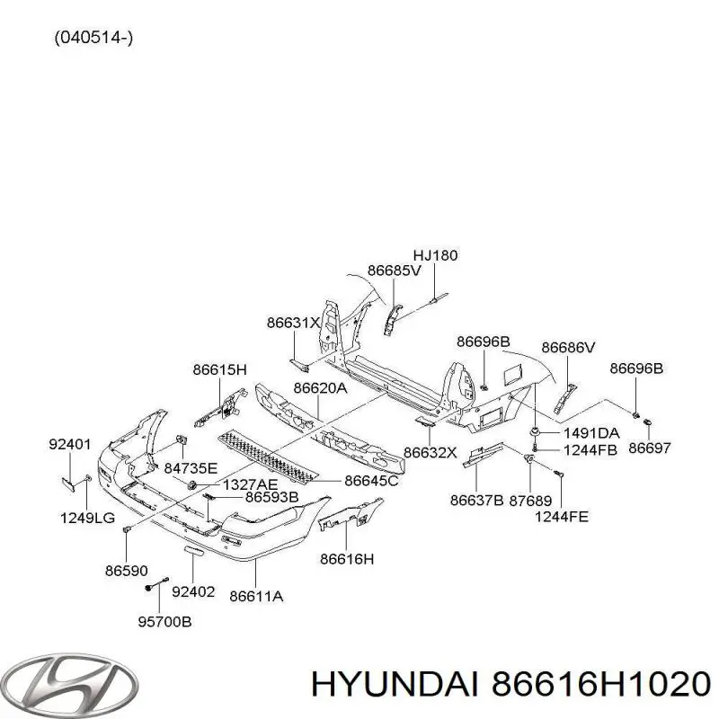 86616H1020 Hyundai/Kia Кронштейн бампера заднього, зовнішній правий