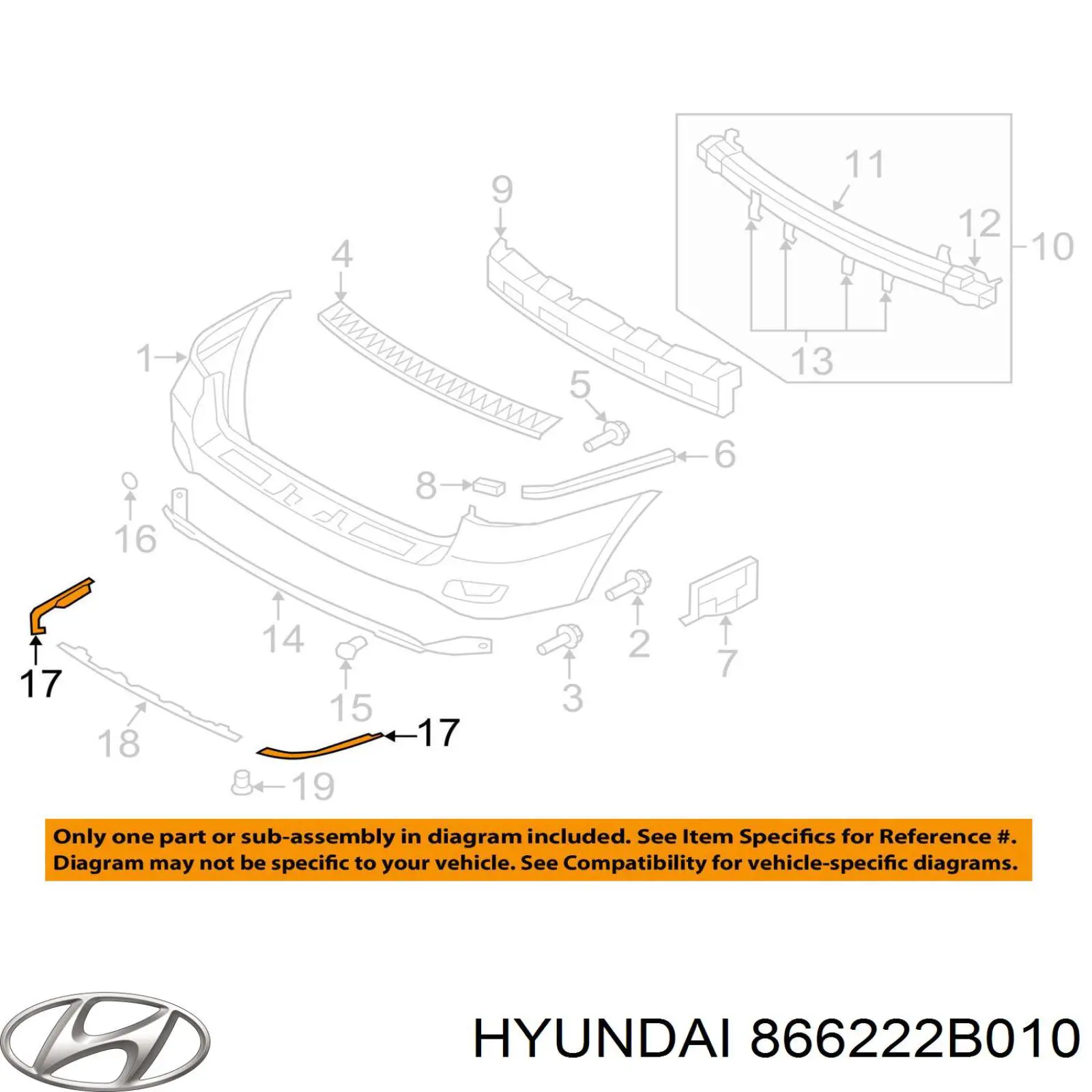 Молдинг заднього бампера, лівий Hyundai/Kia 866222B010 ціна, від 12.08 USD