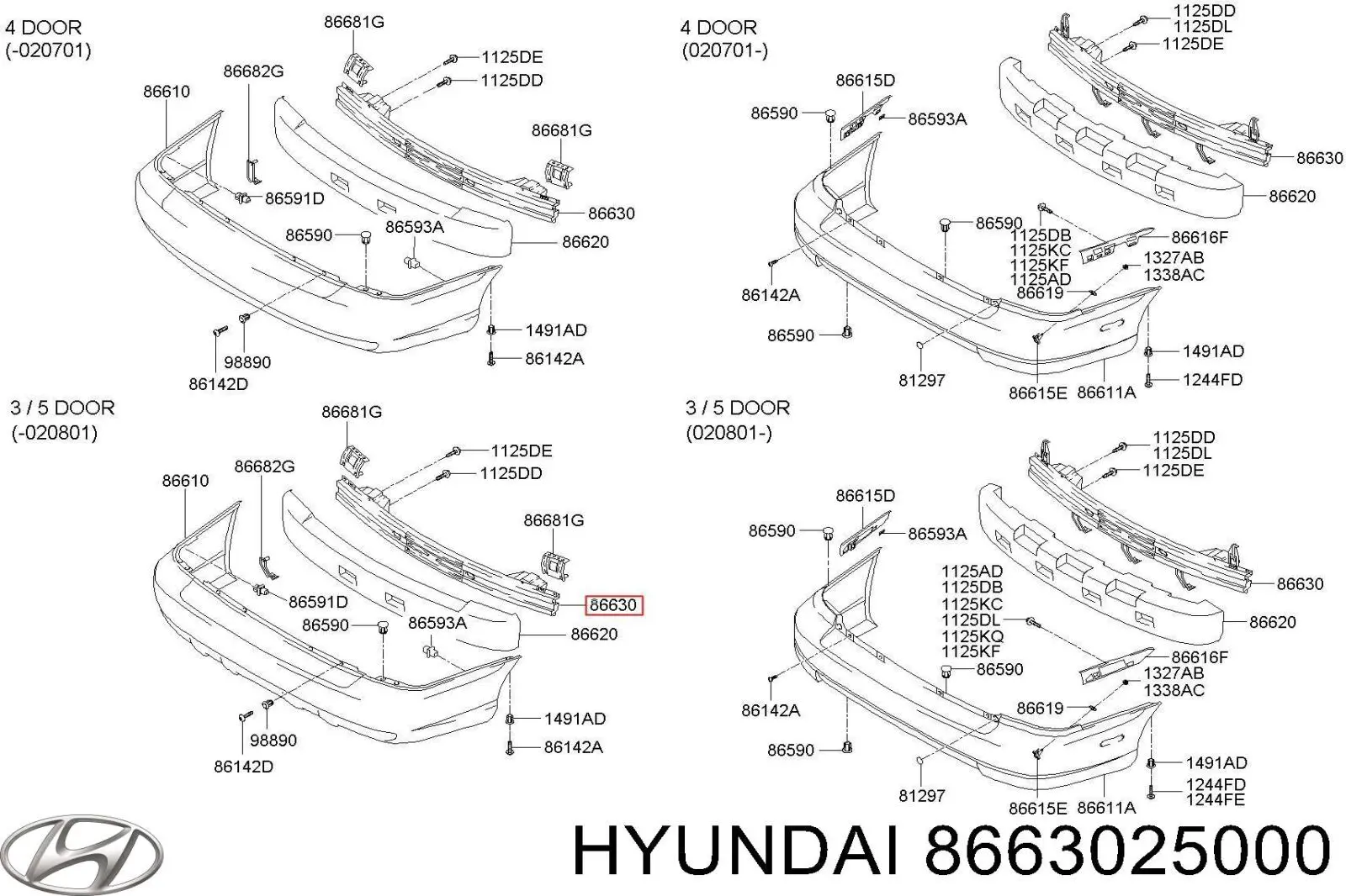 Підсилювач бампера заднього Hyundai Accent (LC) (Хендай Акцент)