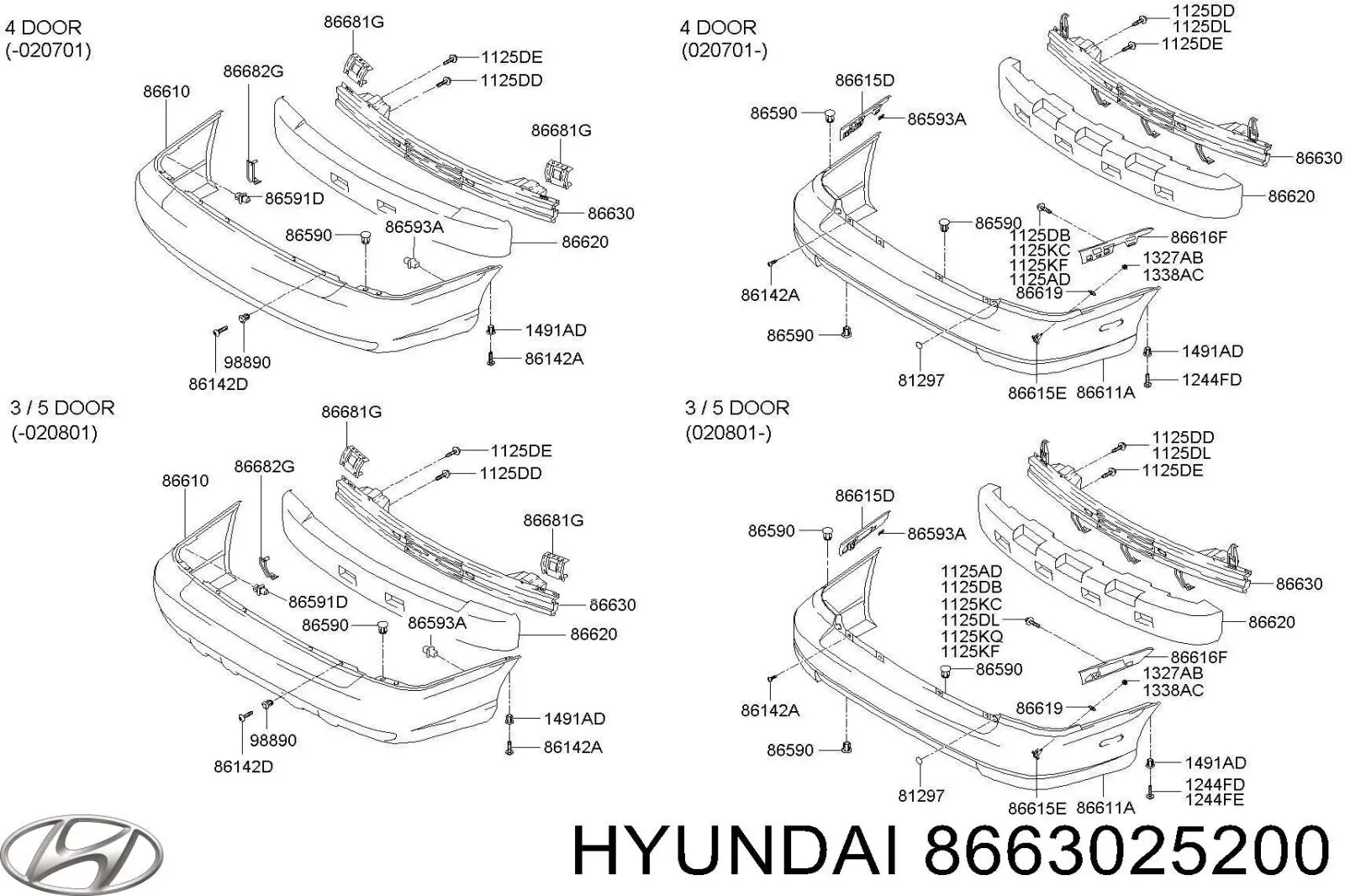 Купити 8663025200 Hyundai/Kia Буфер бампера заднього