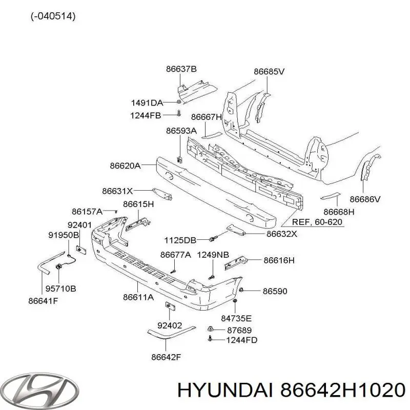 Молдинг заднього бампера, правий Hyundai/Kia 86642H1020 ціна, від 31.56 USD