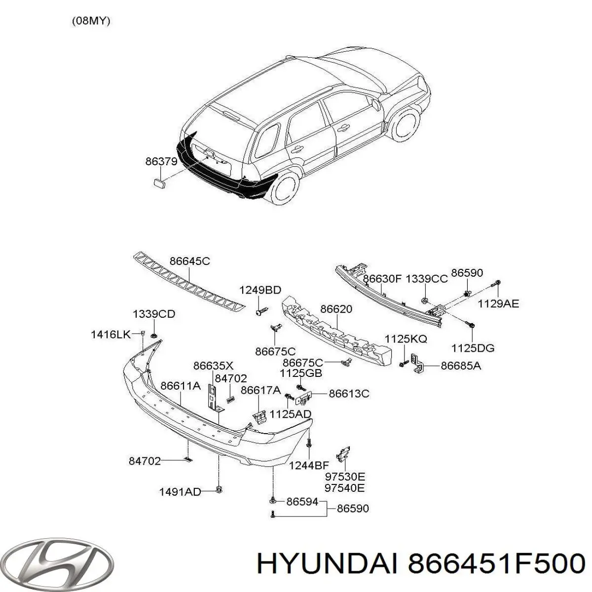 866451F500 Hyundai/Kia Накладка бампера заднього, верхня захисна (ступінь-підніжка)