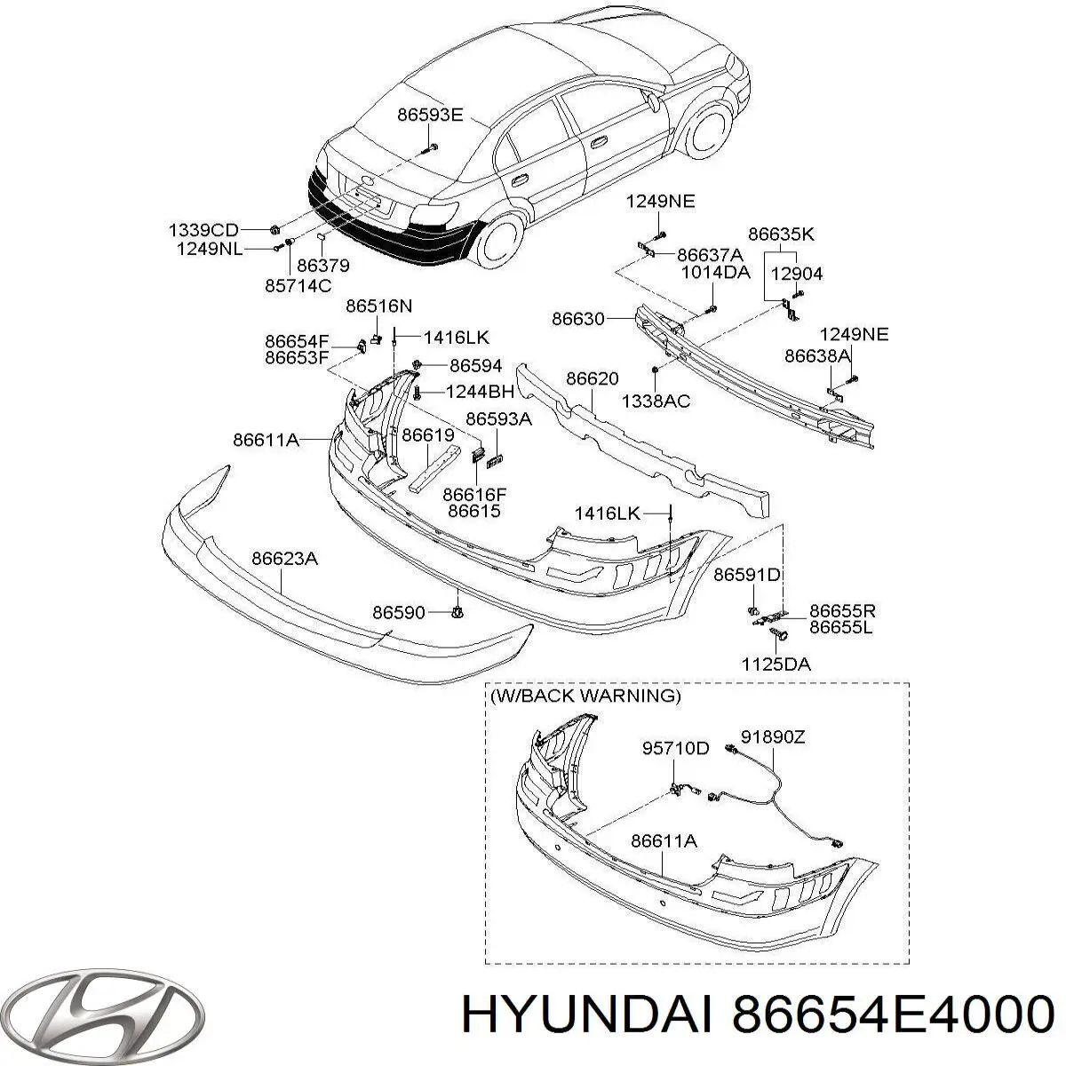 86654E4000 Hyundai/Kia Кронштейн бампера заднього, правий