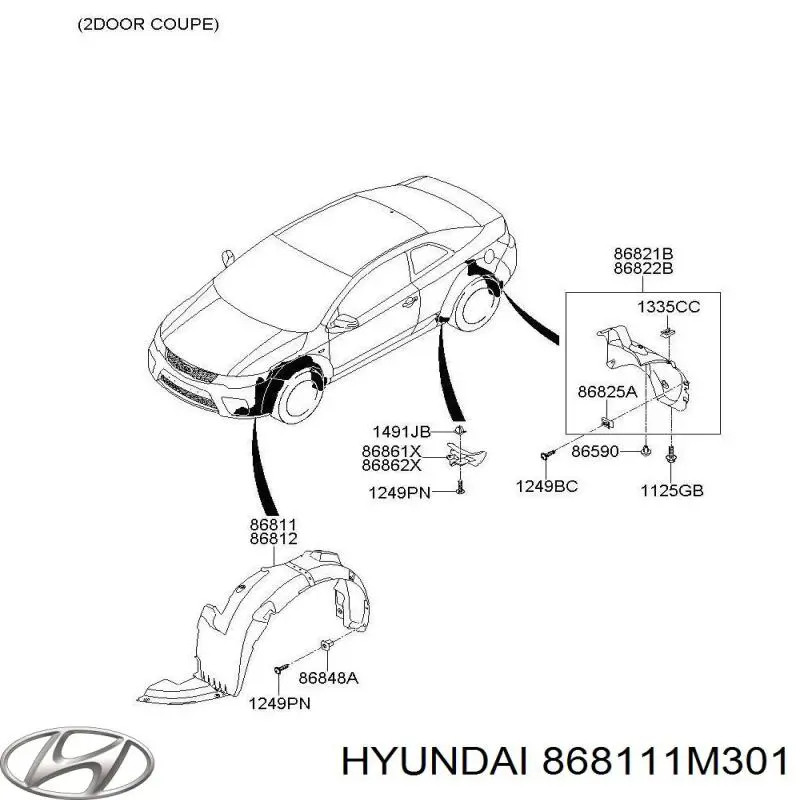 868111M301 Hyundai/Kia підкрилок переднього крила, лівий