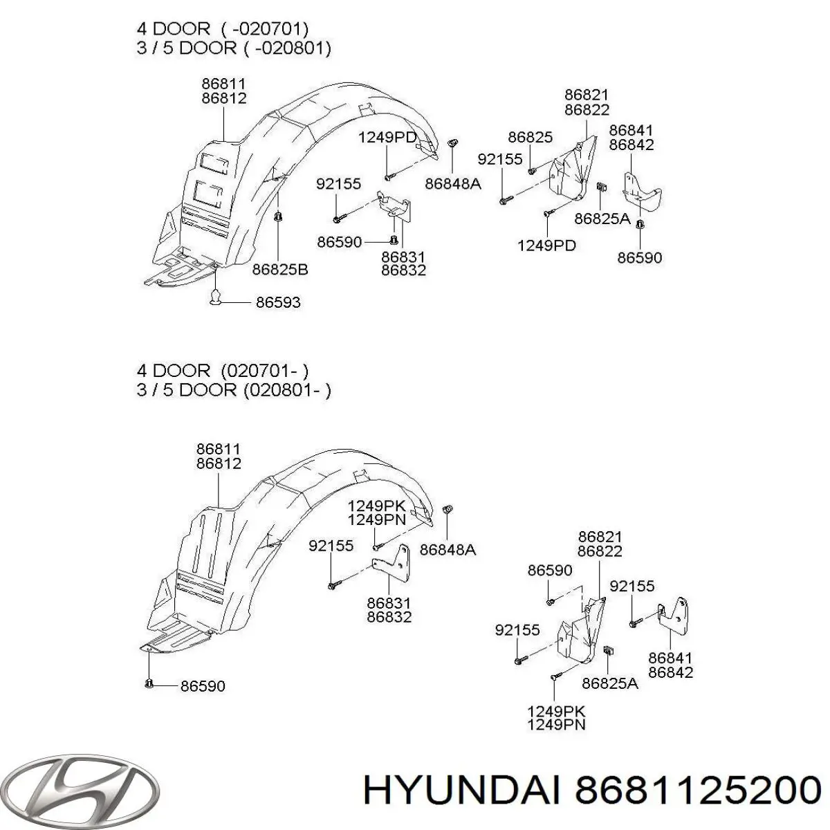Підкрилок переднього крила, лівий Hyundai/Kia 8681125200 ціна, від 12.55 USD
