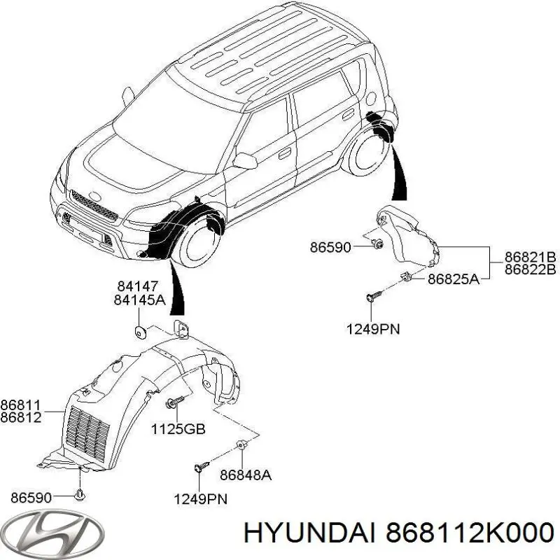 868112K000 Hyundai/Kia підкрилок переднього крила, лівий