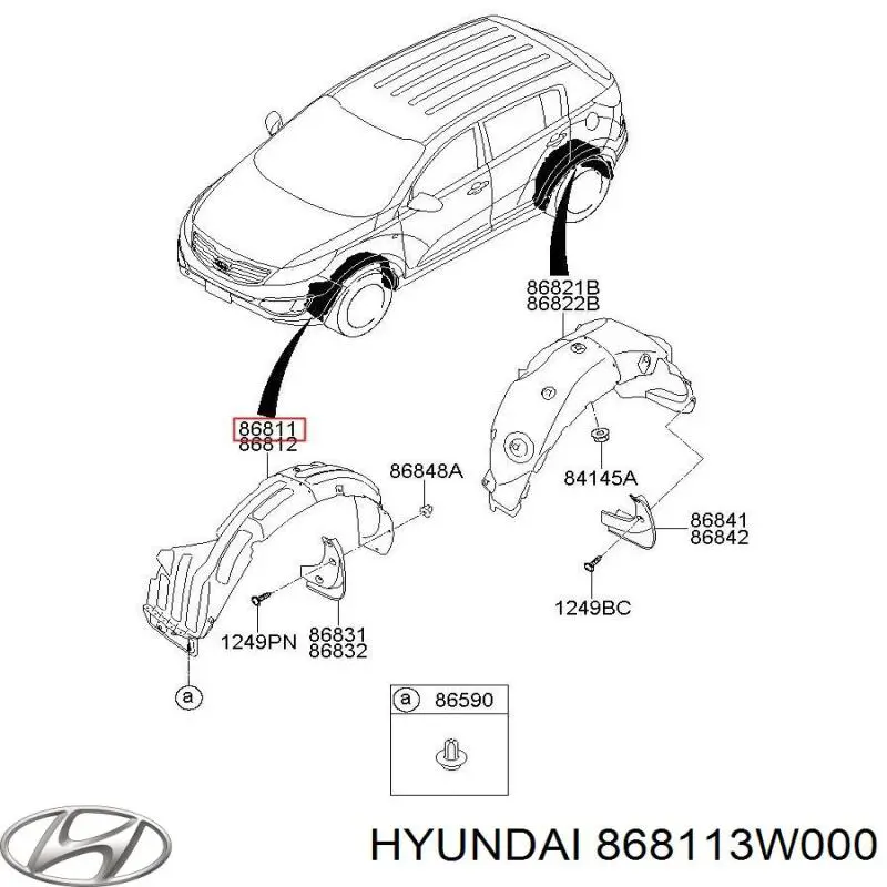 868113W500 Hyundai/Kia підкрилок переднього крила, лівий