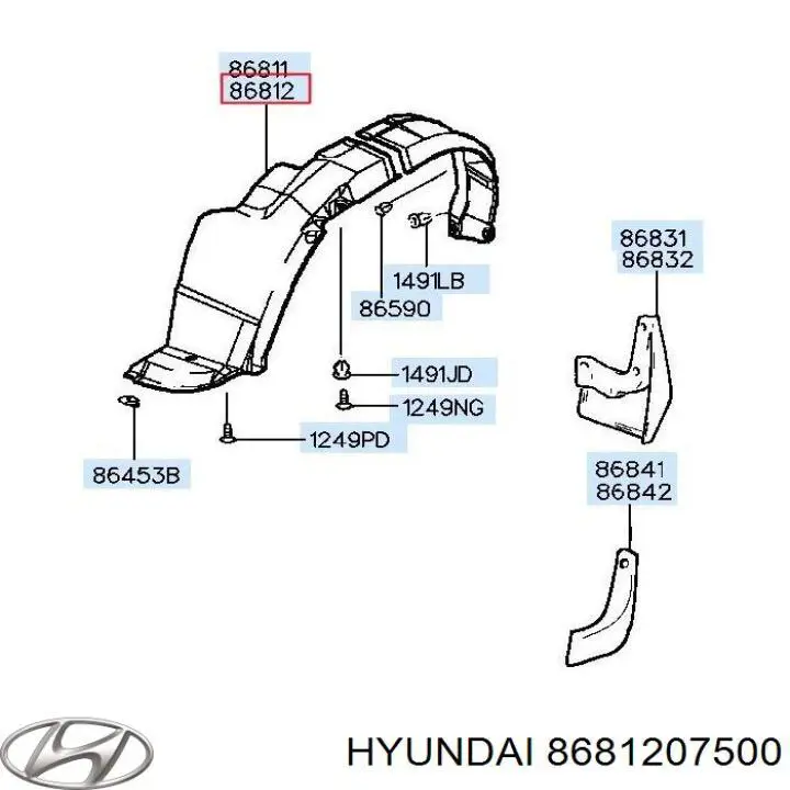 8681207500 Hyundai/Kia підкрилок переднього крила, правий