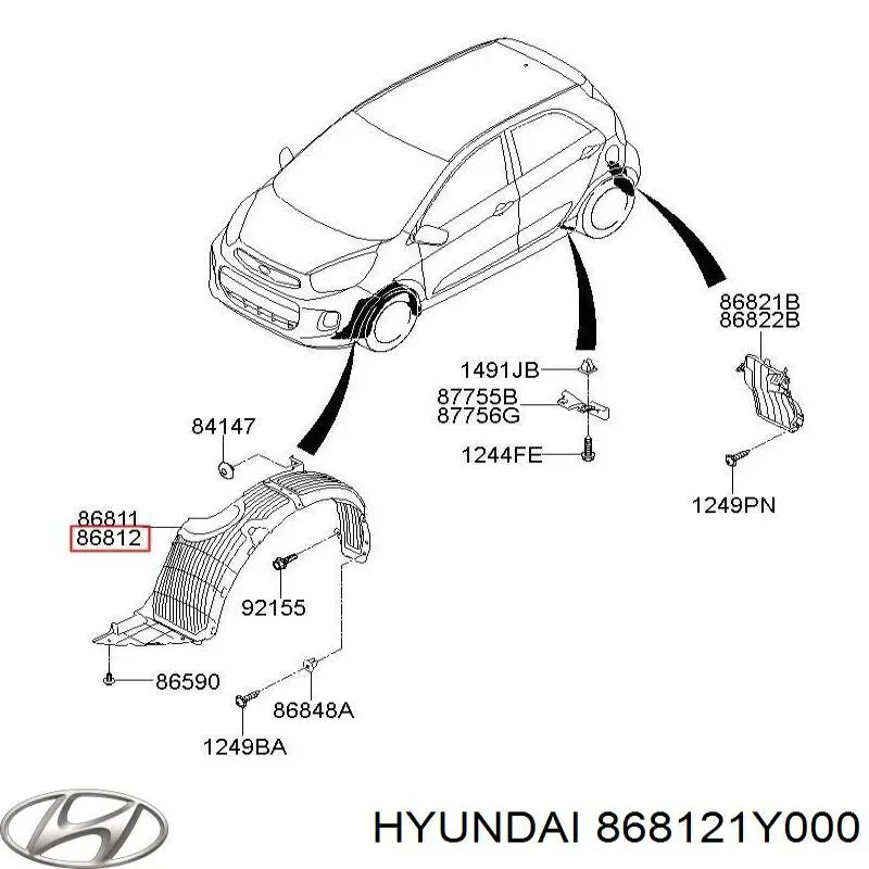 868121Y000 Hyundai/Kia підкрилок переднього крила, правий