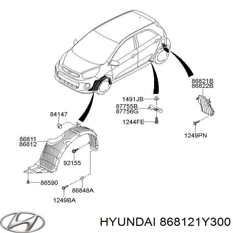 868121Y300 Hyundai/Kia підкрилок переднього крила, правий