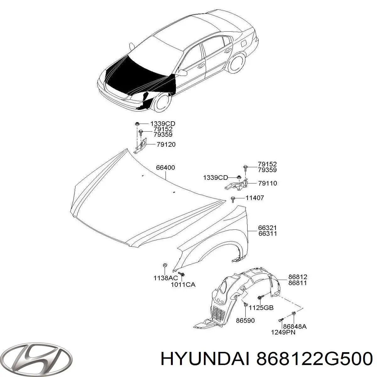 Подкрильнікі переднього крила, правий Hyundai/Kia 868122G500 ціна, від 11.47 USD