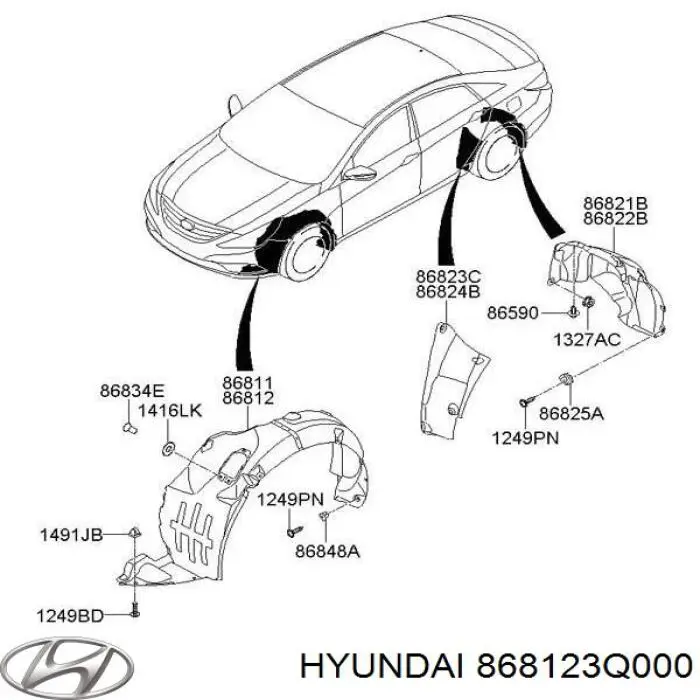 Подкрильнікі переднього крила, правий Hyundai/Kia 868123Q000 ціна, від 14.09 USD
