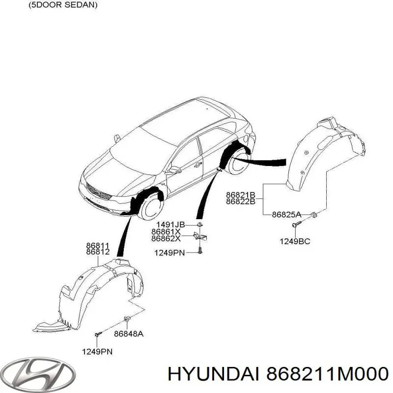868211M000 Hyundai/Kia підкрилок заднього крила, лівий