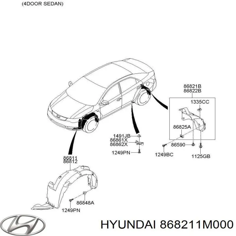 Підкрилок заднього крила, лівий Hyundai/Kia 868211M000 ціна, від  USD