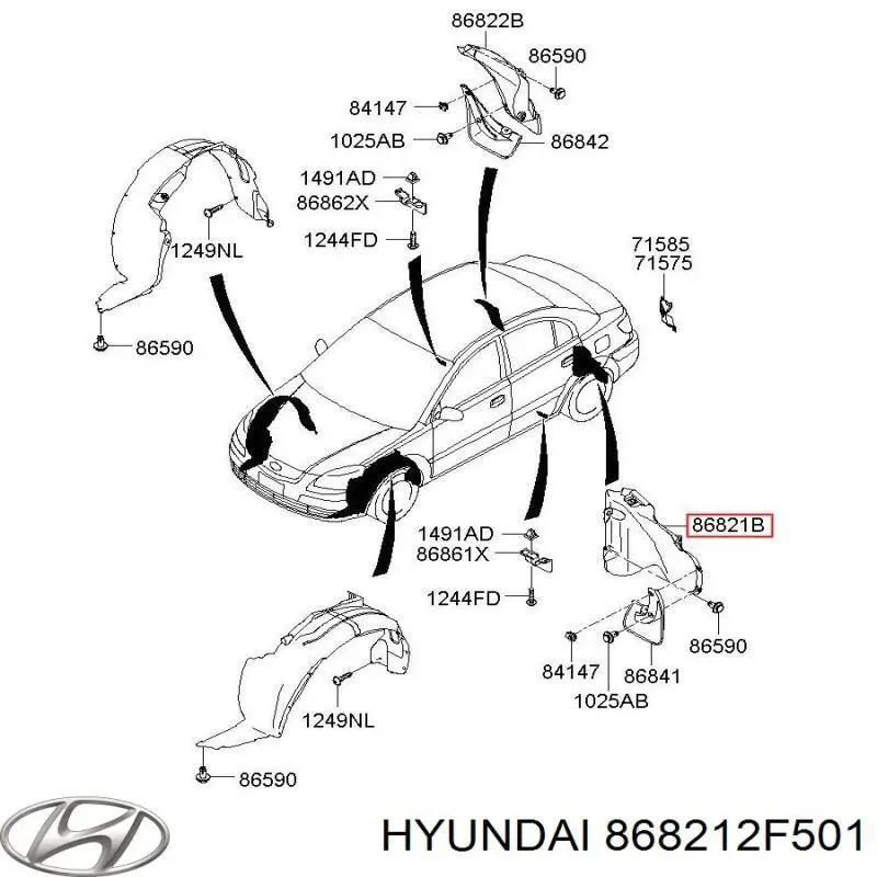 868212F501 Hyundai/Kia Підкрилок заднього крила, лівий