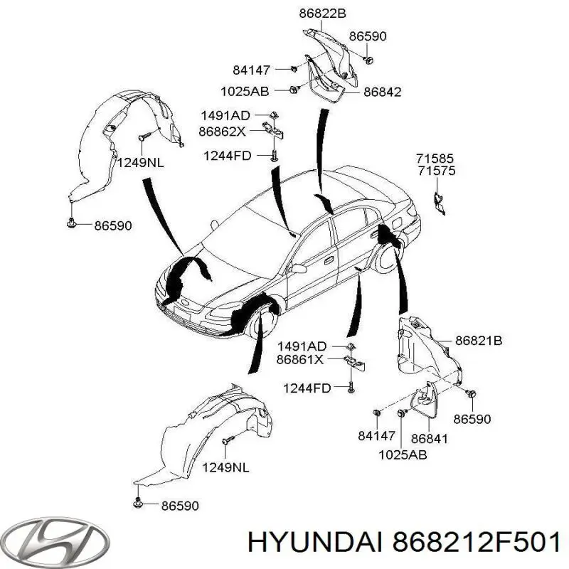 Купити 868212F501 Hyundai/Kia Підкрилок заднього крила, лівий