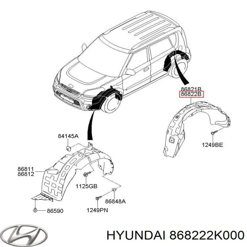 868222K000 Hyundai/Kia підкрилок заднього крила, правий