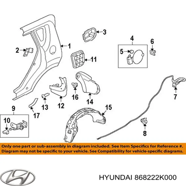 Підкрилок заднього крила, правий Hyundai/Kia 868222K000 ціна, від 14.08 USD