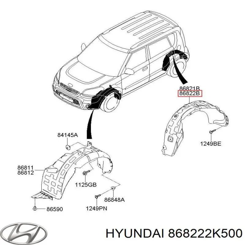 Підкрилок заднього крила, правий Hyundai/Kia 868222K500 ціна, від 5.87 USD