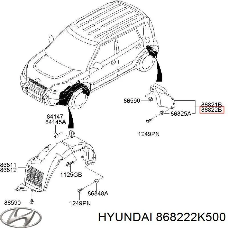 868222K500 Hyundai/Kia Підкрилок задній правий