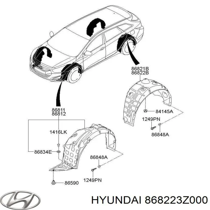 Підкрилок заднього крила, правий Hyundai/Kia 868223Z000 ціна, від 50.28 USD