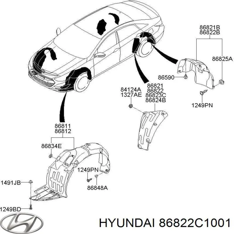 Підкрилок заднього крила, правий Hyundai/Kia 86822C1001 ціна, від 23.31 USD