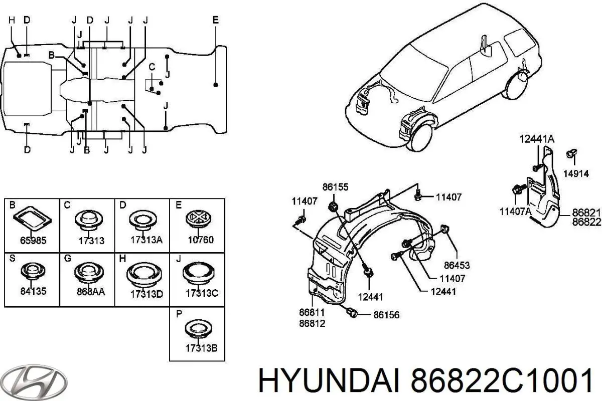 Купити 86822C1001 Hyundai/Kia Підкрилок заднього крила, правий