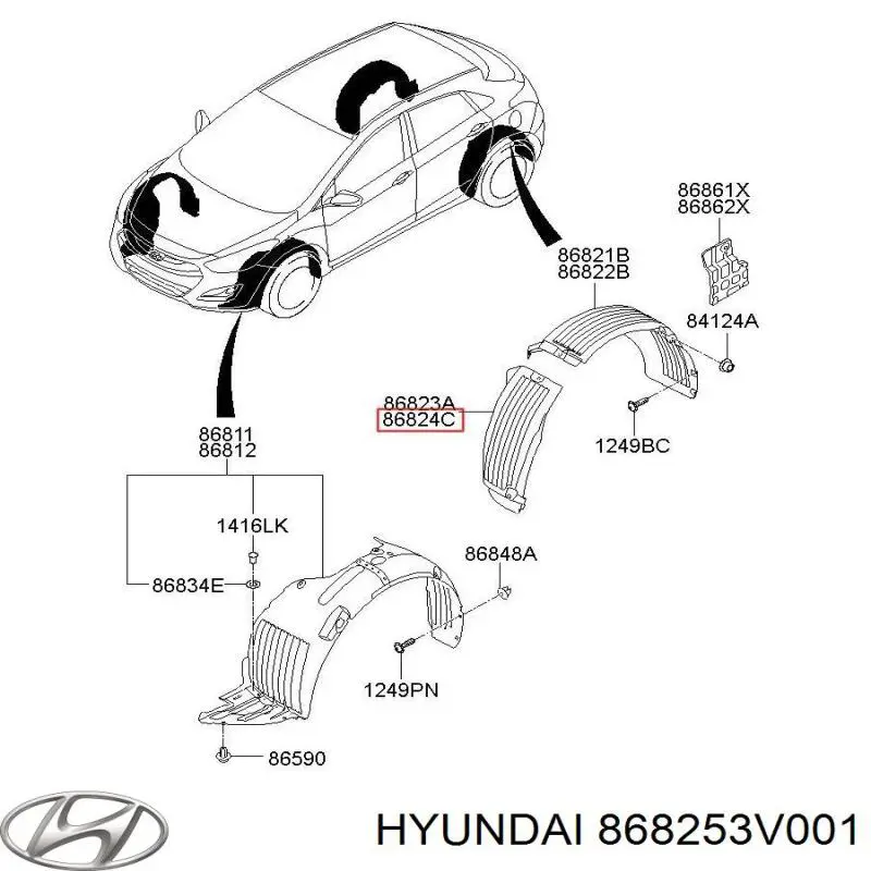 Підкрилок заднього крила, лівий задній Hyundai/Kia 868253V000 ціна, від 32.04 USD