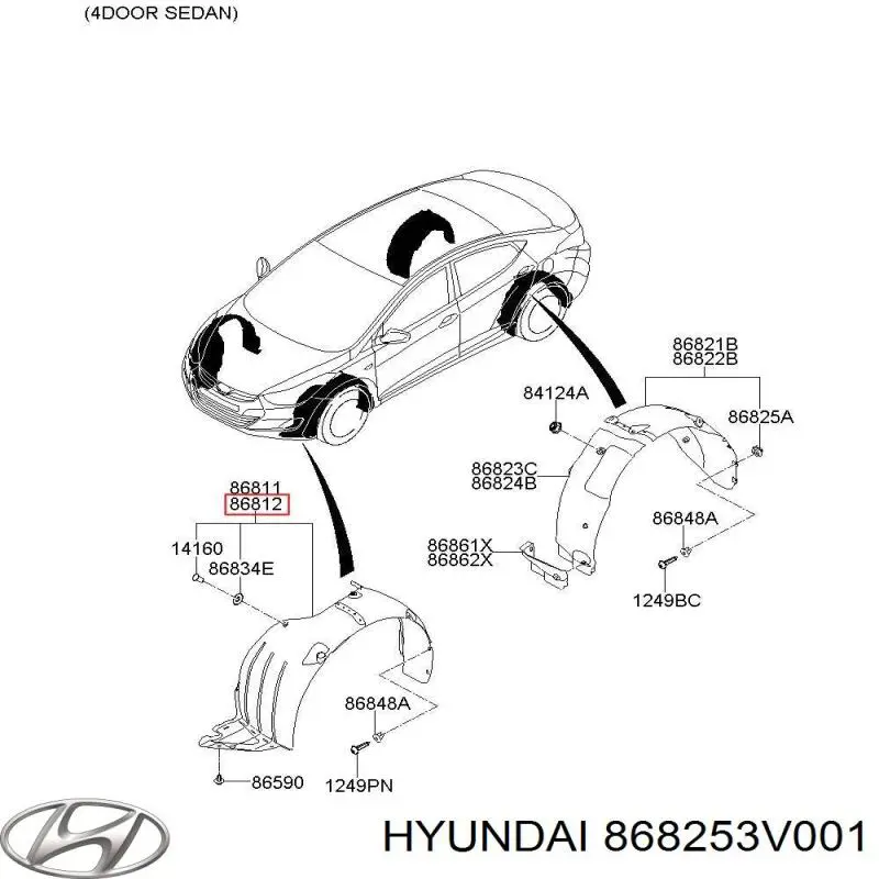 Купити 868253V000 Hyundai/Kia Підкрилок заднього крила, лівий задній