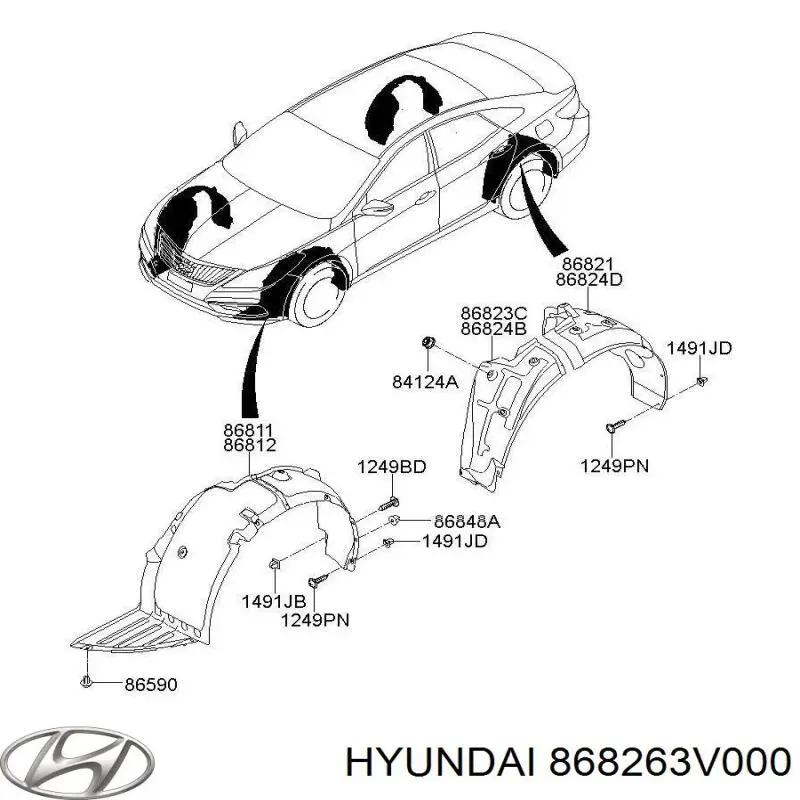 Підкрилок заднього крила, правий задній Hyundai/Kia 868263V001 ціна, від  USD