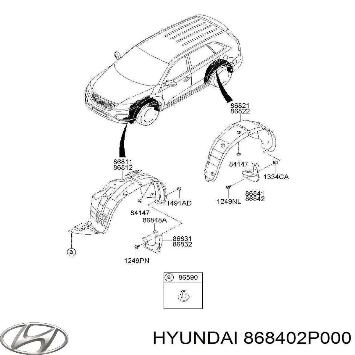 Купити 868402P000 Hyundai/Kia Підкрилок заднього крила, правий