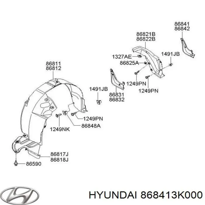 868413K000 Hyundai/Kia Бризковики задній, лівий