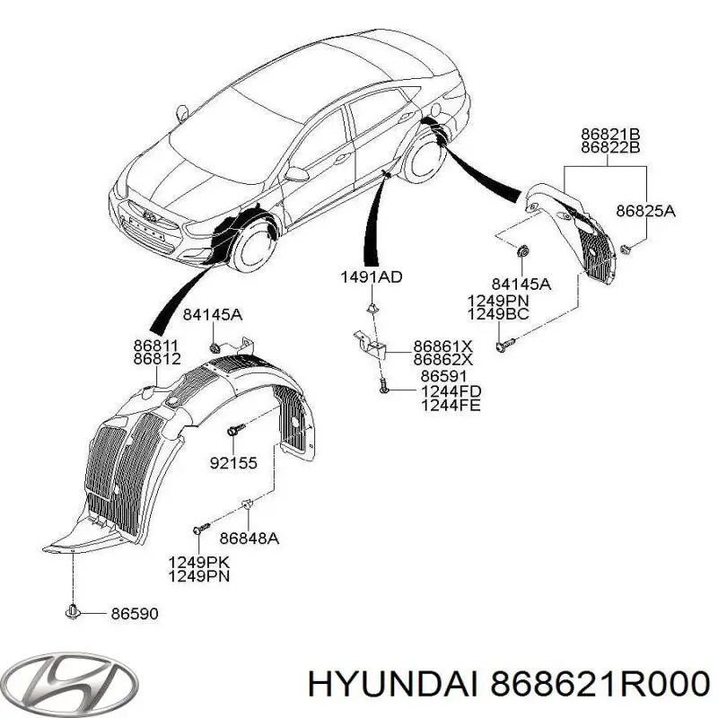 868621R000 Hyundai/Kia Щиток брудозахисний заднього крила, передній правий