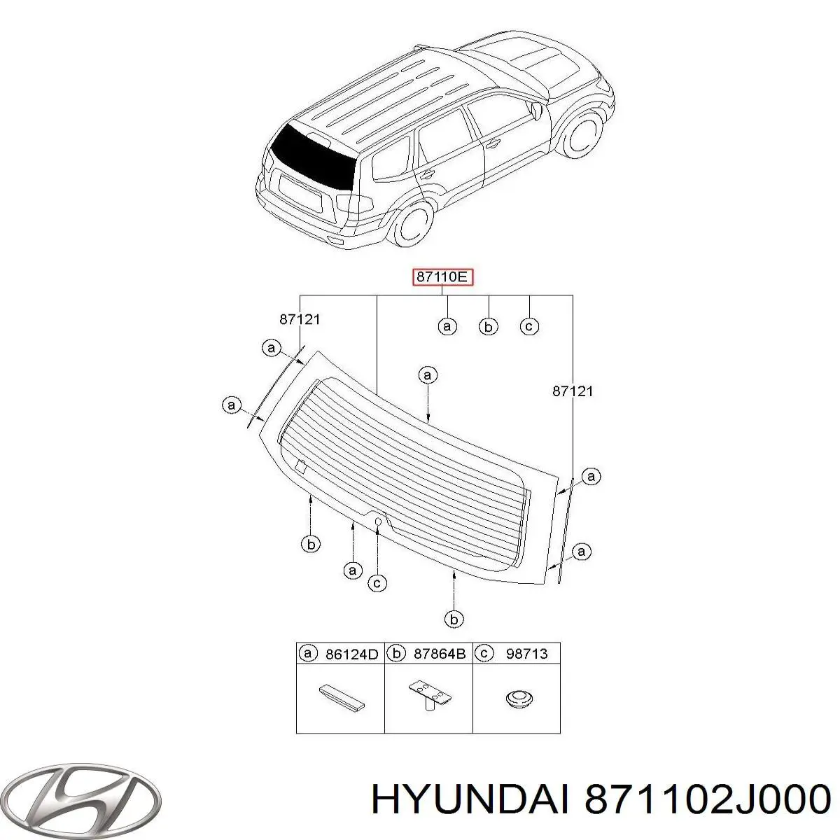871102J021 Hyundai/Kia Скло кришки багажника