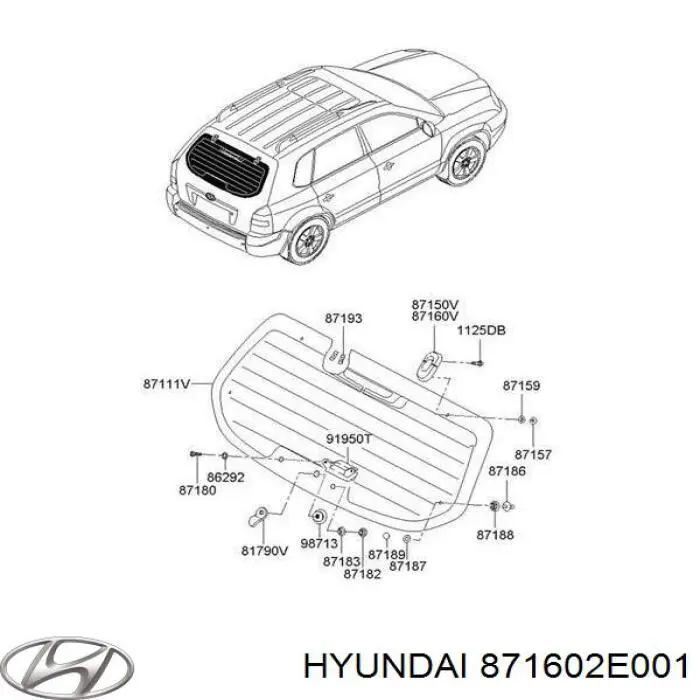 871602E001 Hyundai/Kia петля скла задньої багажної, 3/5 -ої двері
