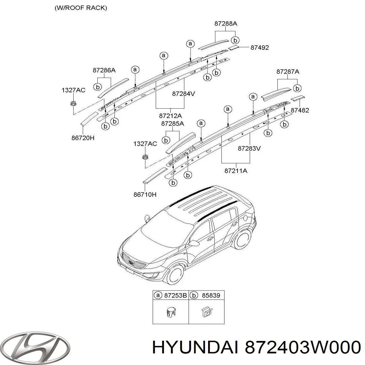 872403W000 Hyundai/Kia Молдинг даху, правий