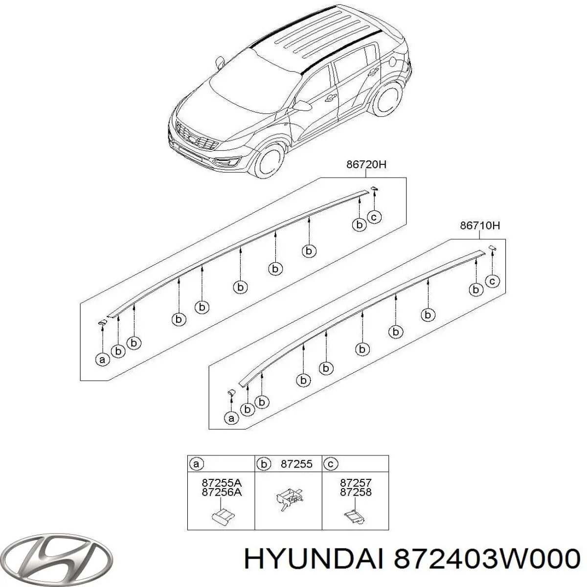 Купити 872403W000 Hyundai/Kia Молдинг даху, правий