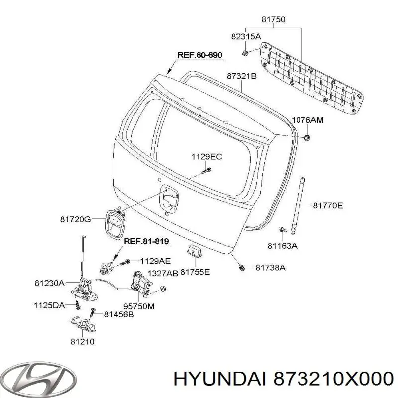 Ущільнювач дверей задка кузова Hyundai/Kia 873210X000 ціна, від 40.72 USD