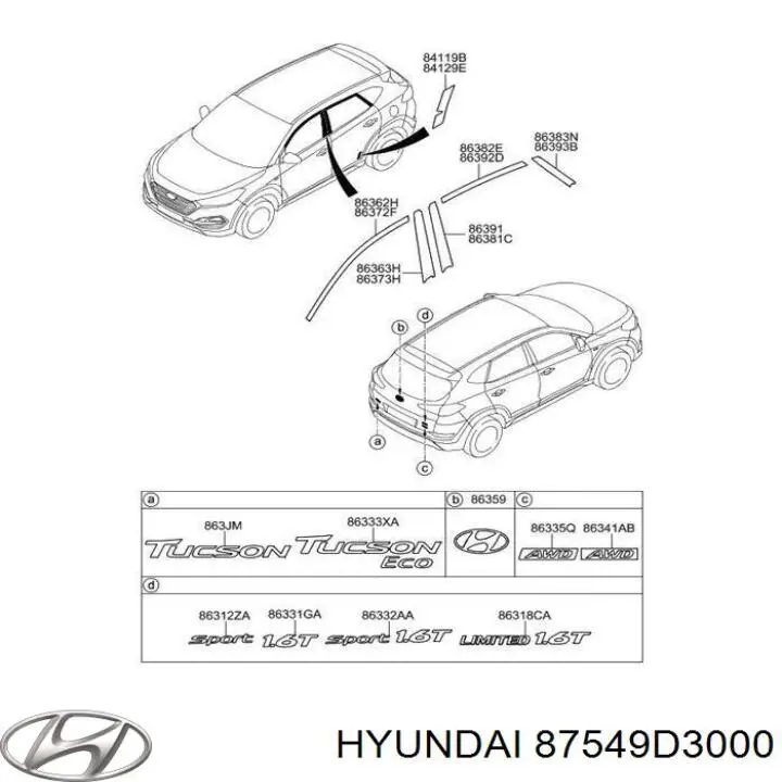 87549D3000 Hyundai/Kia Накладка задніх дверей, правих, вертикальних