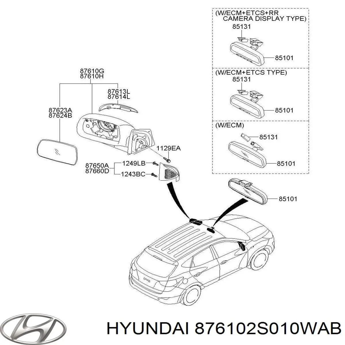 Купити 876102S010WAB Hyundai/Kia Бічне дзеркало заднього виду ліве
