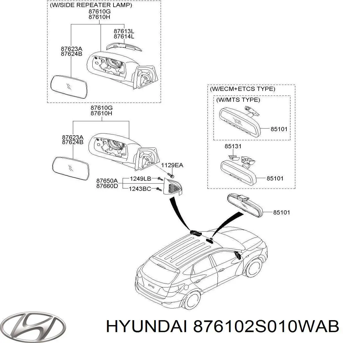 876102S010WAB Hyundai/Kia дзеркало заднього виду, ліве